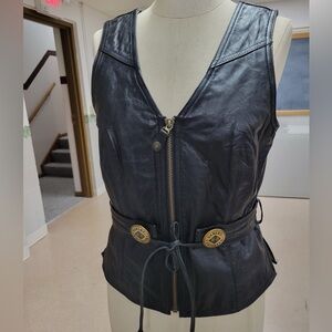 Harley-Davidson Black Leather Vest with Gold Accents